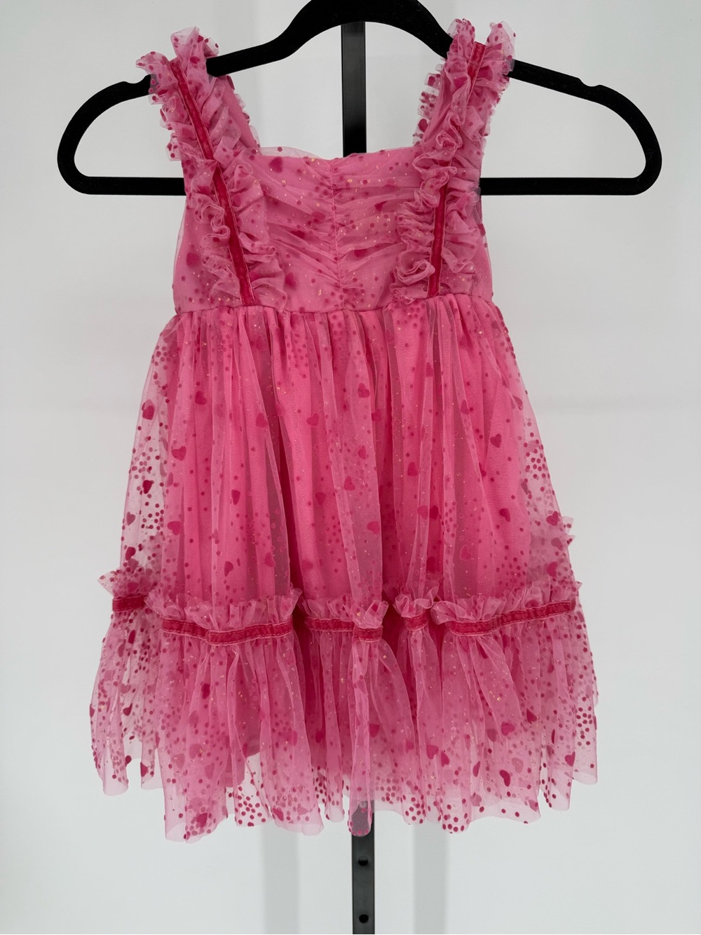 Pink Ruffle Tulle Heart-Print Girls' Dress